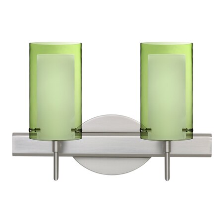 Besa Lighting Pahu 4 Vanity, Olive/Opal, Satin Nickel Finish, 2x40W Halogen 2SW-L44007-SN